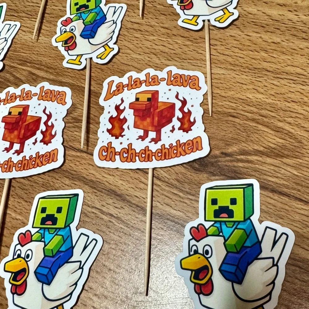 Minecraft chicken lava Party Cupcake Toppers - Multicolor